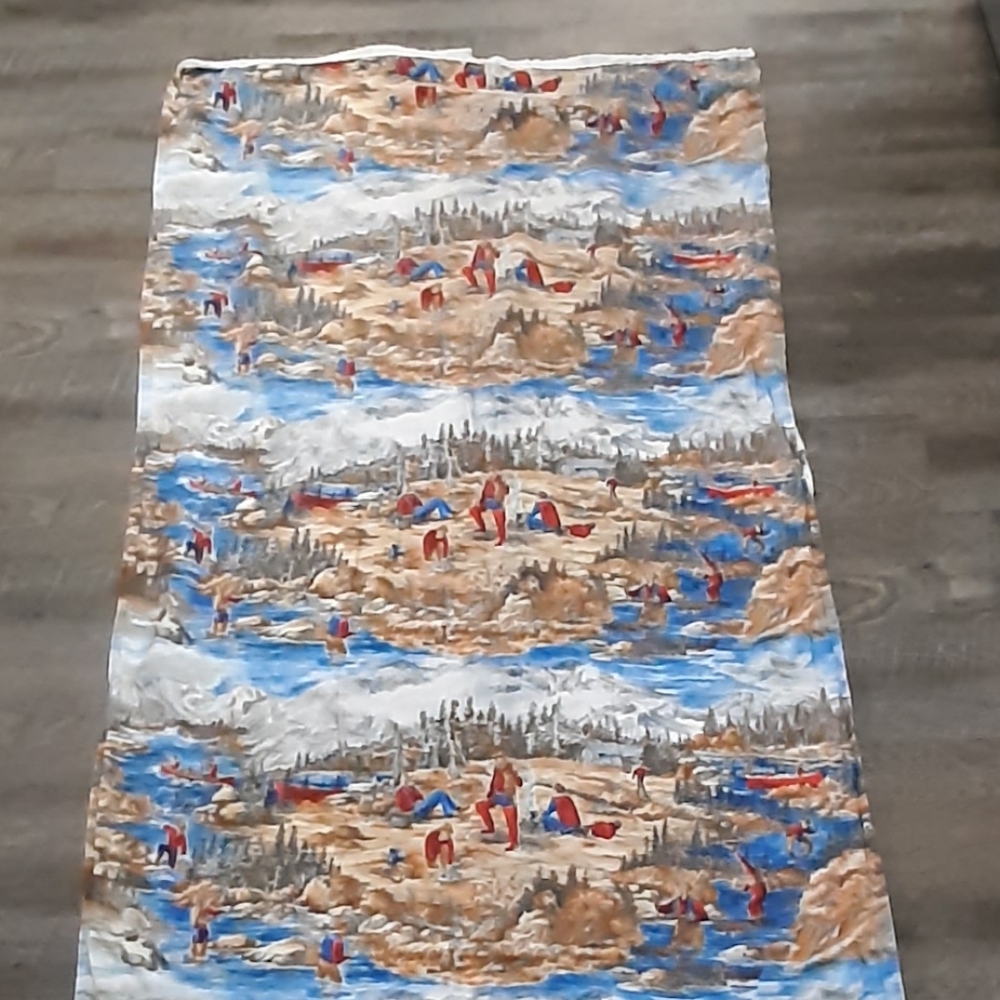 Vintage Flannel Fabric Sheet Cowboy Western Camping Fishing Crafting Quilting